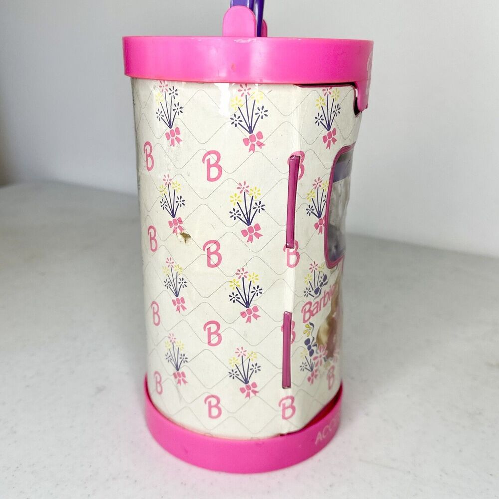 Vtg 1993 Mattel Barbie Doll Accessory Storage Travel Case‎ Cylinder & 3 Hangers - Picture 4 of 12